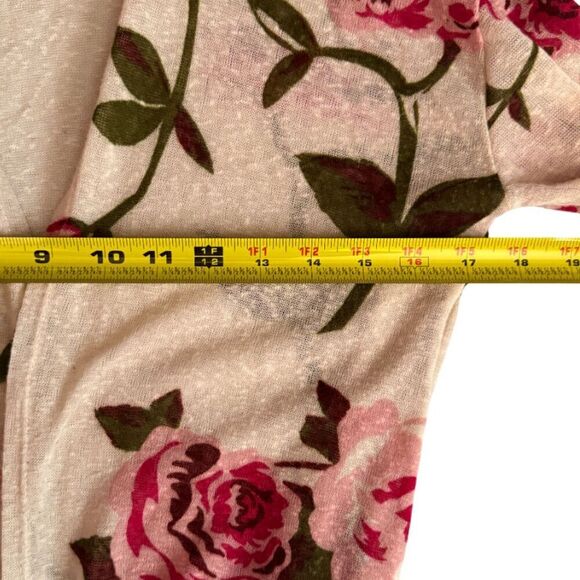 Freshman Beige & Pink Floral & Lace Trim Duster Cardigan Sweater Size M - Picture 10 of 10